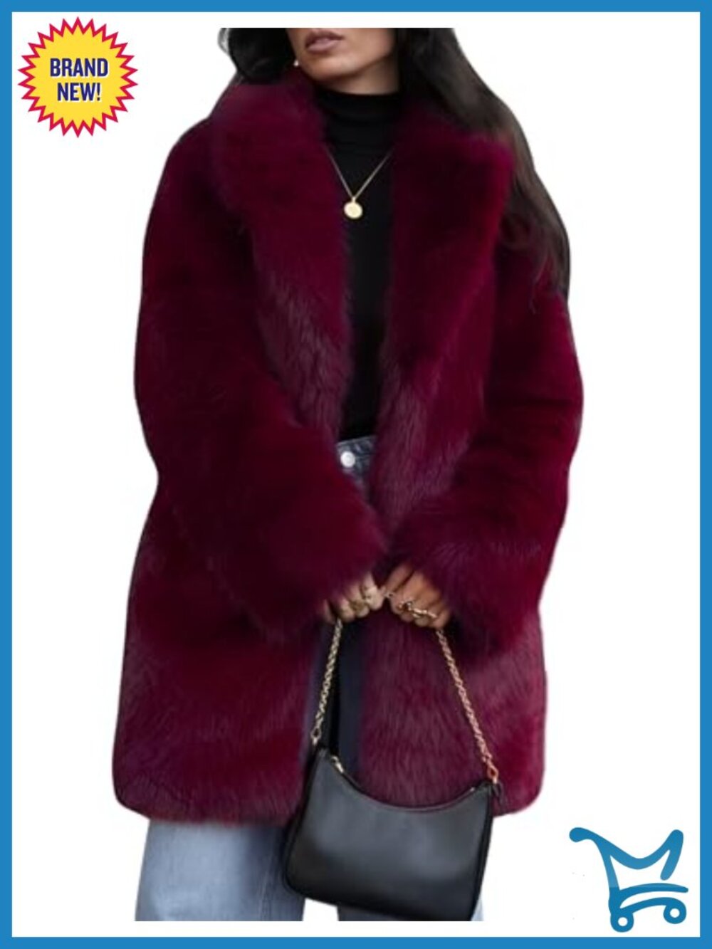 Womens Long Faux Fur Coat Fluffy Faux Fur Jacket Lapel Fuzzy Winter Jacket